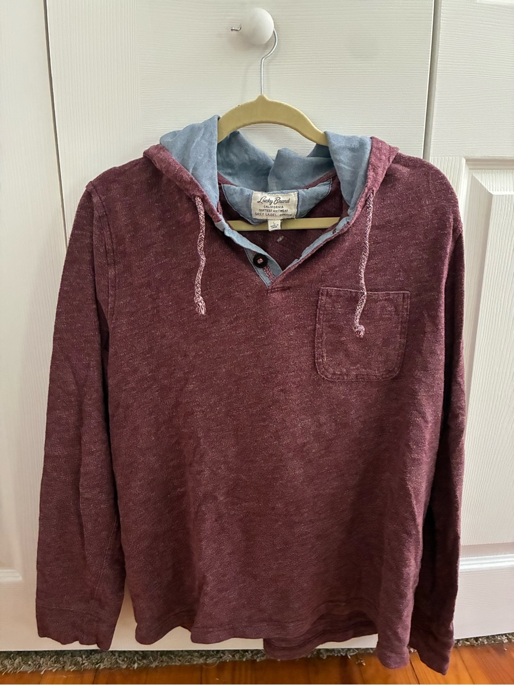 Lucky Brand Maroon Hoodie with Light Blue Trim